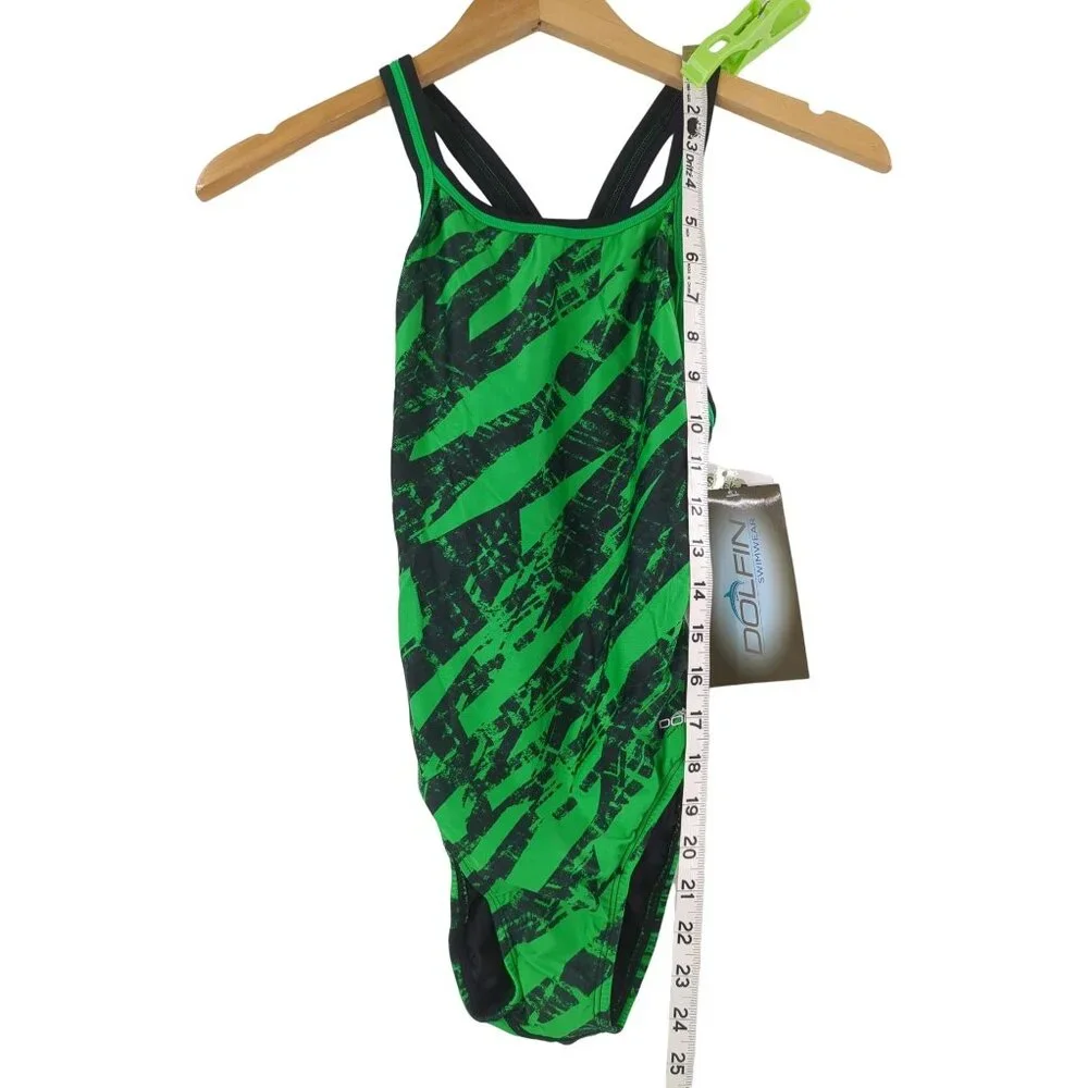 Dolfin Competition Swimsuit‎ Womens 30 Green Black One Piece XtraSleek Eco